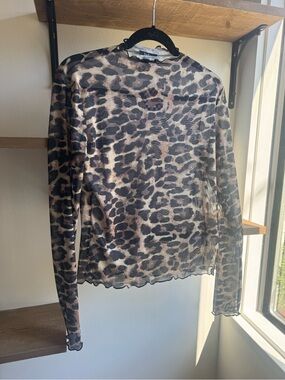 Dressed in LALA Sheer Leopard-Print Long Sleeve Top